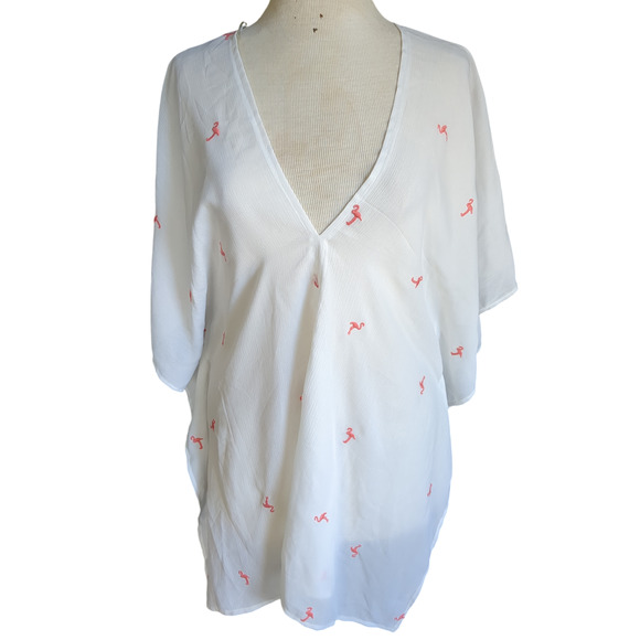 Xhilaration Other - Small Xhilaration white coral flamingo sheer swimsuit women's coverup #22